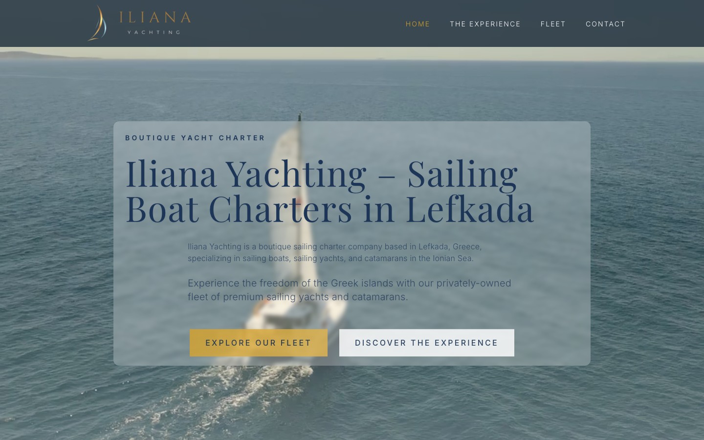 Iliana Yachting boutique charter website homepage